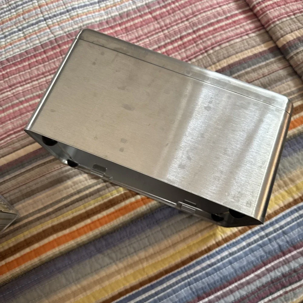 Vtg Retro Brushed Metal Tissue Cover 10x6x5 Large Box Modern Industrial Bathroom